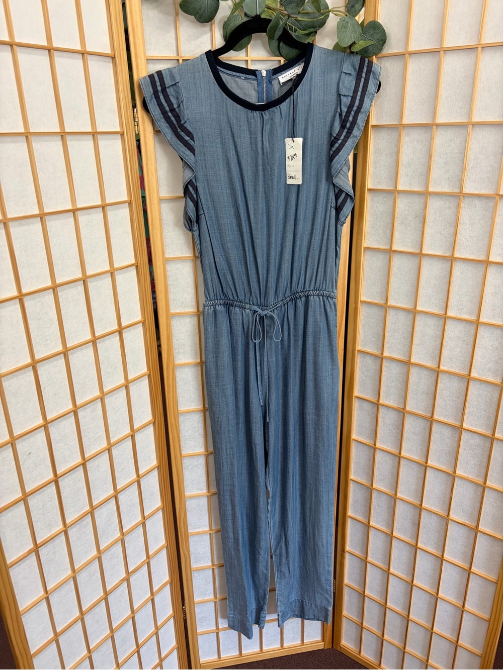 Current Air Blue Chambray Flutter-Sleeve Jumpsuit